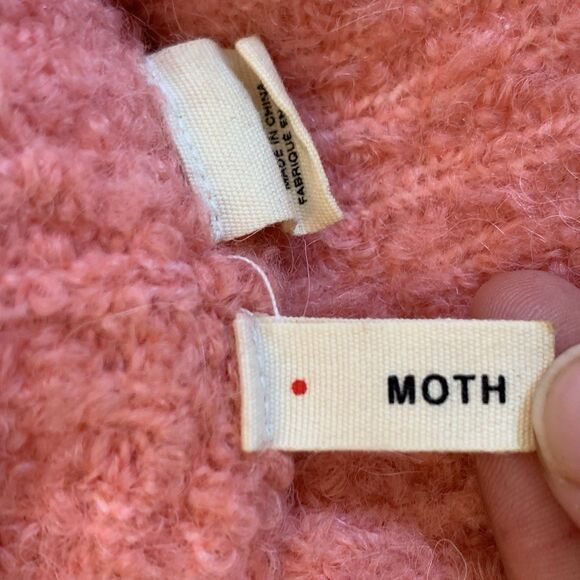 Anthropologie Moth Sweater Fuzzy Chunky Knit M Pink Mock Neck Wool Alpaca Preppy - Picture 3 of 8